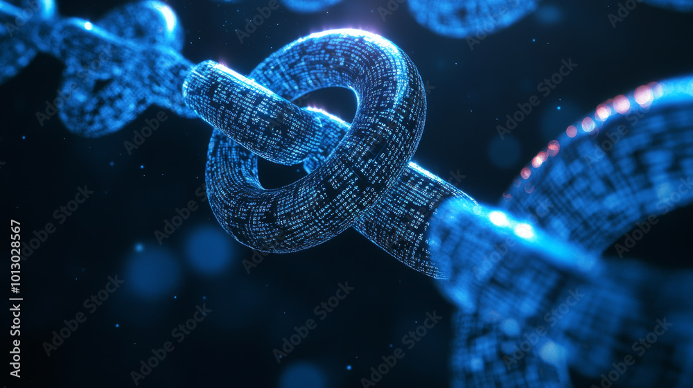 Poster this futuristic design shows a blockchain, where connected blocks hold encrypted data like transacti