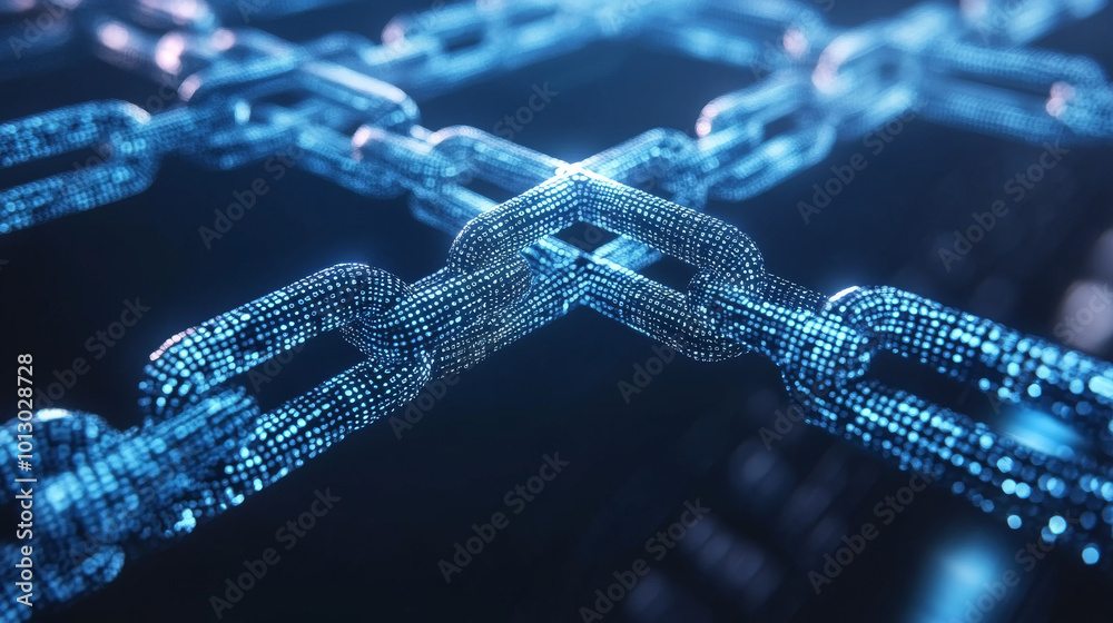 Poster this futuristic design shows a blockchain, where connected blocks hold encrypted data like transacti