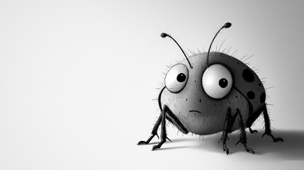 Fototapeta premium Nervous Ladybug: Frazzled Black and White Cartoon. Generative AI