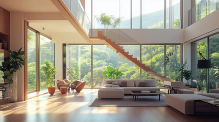 Fototapeta premium Stylish Interior Design Background. Industrial Living Room. Generative AI 