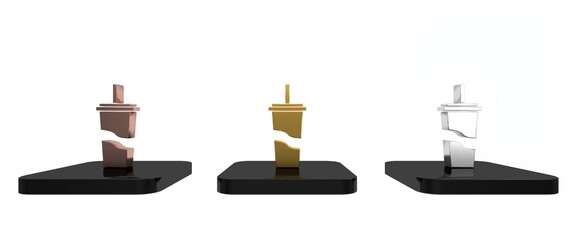 Colorful Paper glass with drinking straw and water icon isolated on white background. Soda drink glass. Fresh cold beverage symbol. Minimalism concept. 3D render illustration