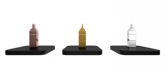 Colorful Sauce bottle icon isolated on white background. Ketchup, mustard and mayonnaise bottles with sauce for fast food. Minimalism concept. 3D render illustration