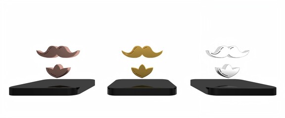 Colorful Mustache and beard icon isolated on white background. Barbershop symbol. Facial hair style. Minimalism concept. 3D render illustration