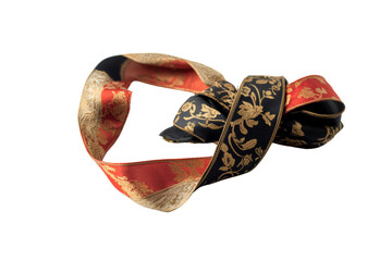 Naklejka premium Exquisite decorative ribbon with intricate patterns, elegantly twisted, on a white isolated background.