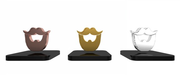 Colorful Mustache and beard icon isolated on white background. Barbershop symbol. Facial hair style. Minimalism concept. 3D render illustration
