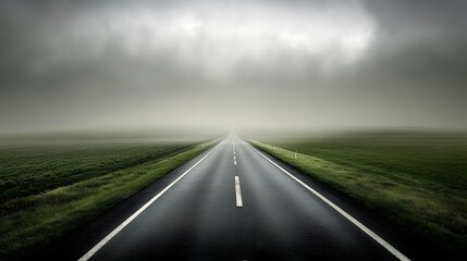 Fototapeta premium A straight road stretches into the distance, symbolizing progress and new beginnings in your journey of self-reflection