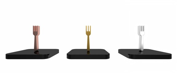 Colorful Fork icon isolated on white background. Cutlery symbol. Minimalism concept. 3D render illustration