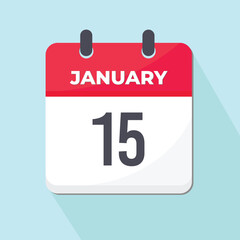 Fototapeta premium 15 January Daily Calendar Icon 3d style red and white with light blue background
