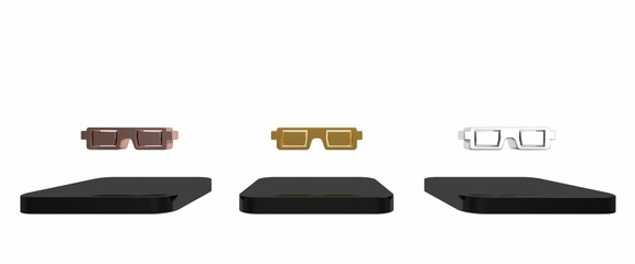 Colorful 3D cinema glasses icon isolated on white background. Minimalism concept. 3D render illustration