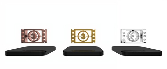 Colorful Play Video icon isolated on white background. Film strip with start sign. Minimalism concept. 3D render illustration