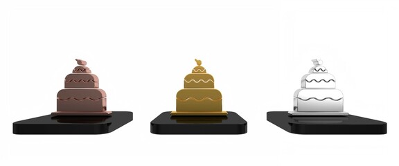 Colorful Cake icon isolated on white background. Happy Birthday. Minimalism concept. 3D render illustration