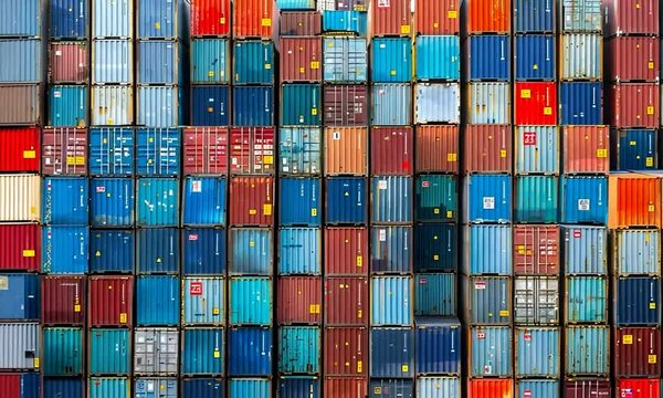 Rows of cargo containers rest top massive container Port