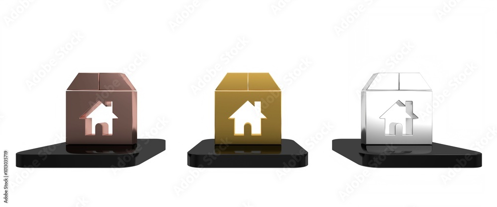 Canvas Prints Colorful Cardboard box with house symbol icon isolated on white background. Box, package, parcel sign. Delivery, transportation and shipping. Minimalism concept. 3D render illustration