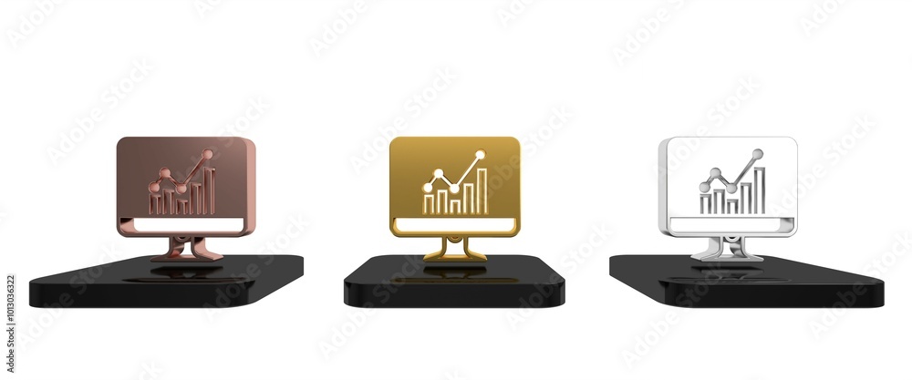 Poster colorful computer monitor with graph chart icon isolated on white background. report text file icon.