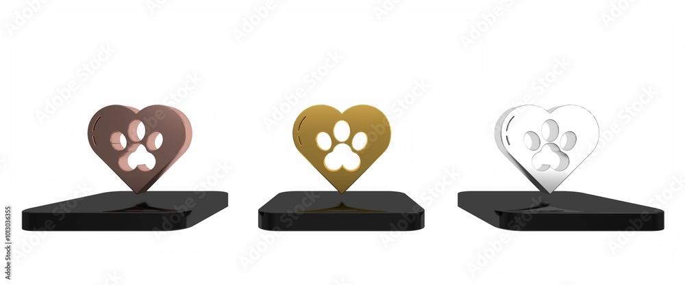 Canvas Prints Colorful Heart with animals footprint icon isolated on white background. Pet paw in heart. Love to the animals. Minimalism concept. 3D render illustration