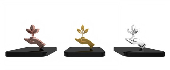 Colorful Plant in hand of environmental protection icon isolated on white background. Seed and seedling. Planting sapling. Ecology concept. Minimalism concept. 3D render illustration
