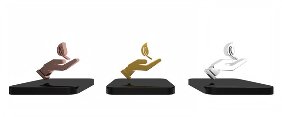 Colorful Sprout in hand of environmental protection icon isolated on white background. Seed and seedling. Planting sapling. Ecology concept. Minimalism concept. 3D render illustration