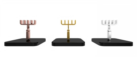 Colorful Garden rake icon isolated on white background. Tool for horticulture, agriculture, farming. Ground cultivator. Housekeeping equipment. Minimalism concept. 3D render illustration