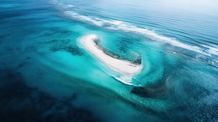 Fototapeta premium Aerial view of a sandbar developing into a small island, with waves gently shaping its shoreline --ar 16:9