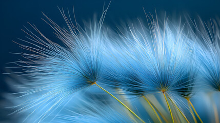 Soft blue wisps of delicate plant fibers against a rich background create a stunning visual of nature's beauty and intricacy