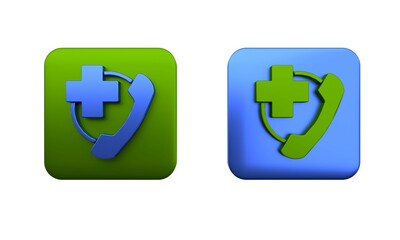 Colorful Emergency phone call to hospital icon isolated on white background. Square button. 3D render illustration