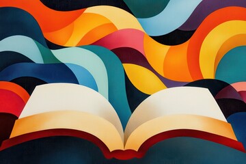 Abstract Book with Colorful Wavy Background Knowledge Education Literature Design