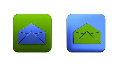 Colorful Envelope icon isolated on white background. Email message letter symbol. Square button. 3D render illustration