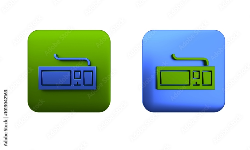 Poster colorful computer keyboard icon isolated on white background. pc component sign. square button. 3d r