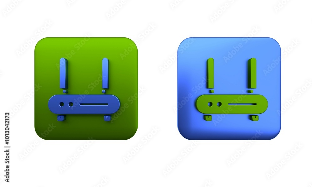 Poster colorful router and wi-fi signal icon isolated on white background. wireless ethernet modem router. 