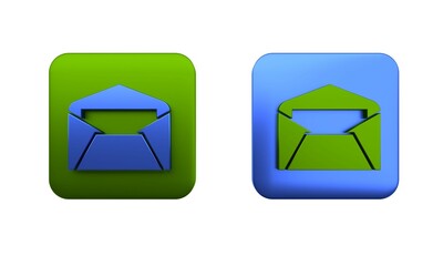 Colorful Envelope icon isolated on white background. Email message letter symbol. Square button. 3D render illustration