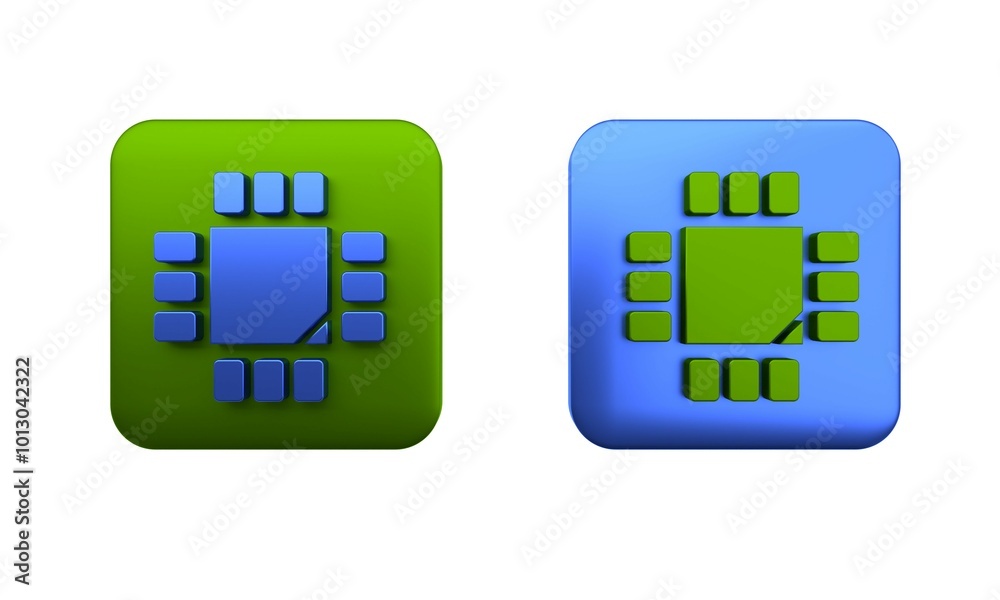 Aufkleber Colorful Computer processor with microcircuits CPU icon isolated on white background. Chip or cpu with circuit board. Micro processor. Square button. 3D render illustration