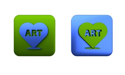 Colorful Heart with text art icon isolated on white background. Square button. 3D render illustration