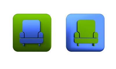 Colorful Armchair icon isolated on white background. Square button. 3D render illustration