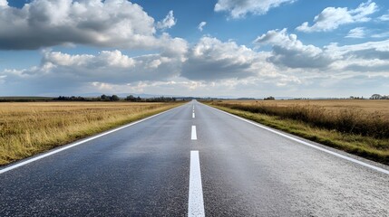 Fototapeta premium A straight road stretches into the distance, symbolizing progress and new beginnings in your journey of self-reflection