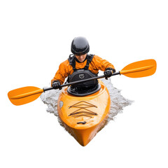 Kayaker navigating through water rapids. transparent background