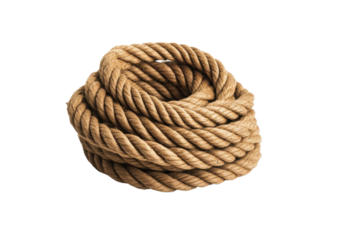 Coiled natural rope on white isolate background transparent background