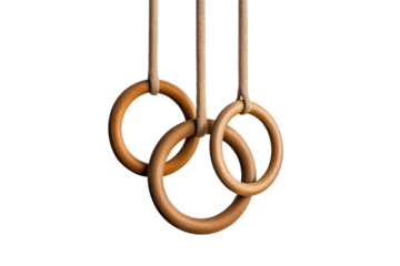 Wooden gymnastic rings on a black background. transparent background