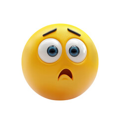Emoji 3D worried face with open eyes, raised eyebrows, and and a broad frown smiley emoticon, isolated on transparent background, png cutout.  