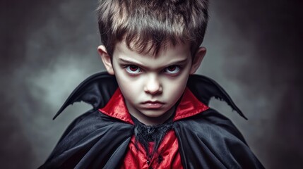 Cute Young Boy Dressed as a Vampire for Halloween.