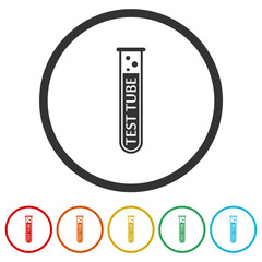 Test tube icon. Set icons in color circle buttons