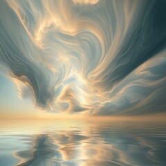 Ethereal Cloudscape Over a Tranquil Ocean at Golden Hour