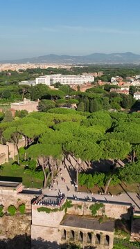 The Orange Garden viewpoint in Rome, Italy.
The terrace overlooking Rome and Trastevere, a tourist destination for visitors traveling in Italy. Aventine District.