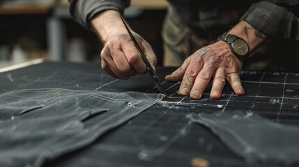 A Tailor Cutting Fabric with Precision and Expertise
