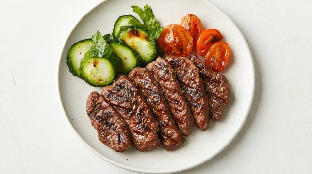 Freshly Grilled Beef Karubi on Plate with Vegetables