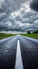 Fototapeta premium A straight road stretches into the distance, symbolizing progress and new beginnings in your journey of self-reflection