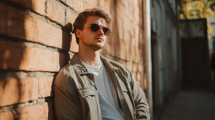 Young Man Leaning Against Wall in Soft Outdoor Light