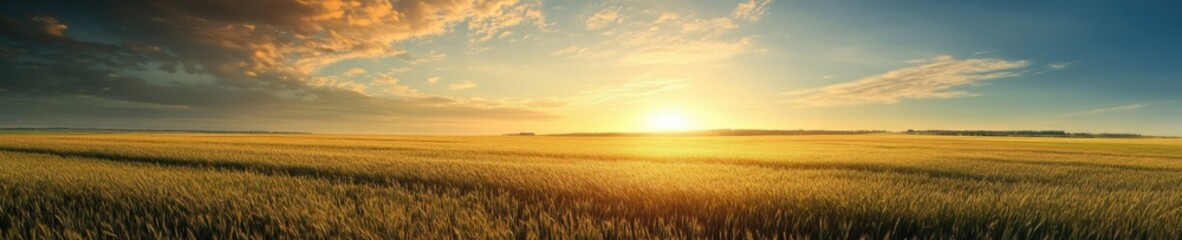 Serene Sunset Over a Vast Open Field of Gold