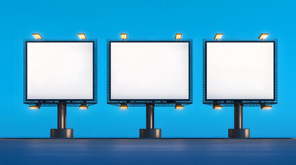 Fototapeta premium Trio of Blank Billboards Illuminated at Night design, mock up