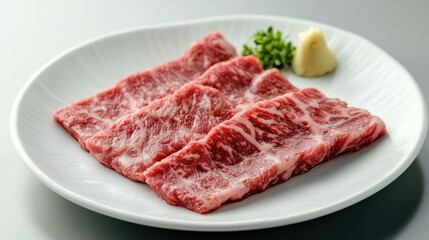 Obraz premium Grilled Beef Slices Neatly Arranged on Plate