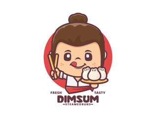 woman chef cartoon  mascot with dim sum. design template logo
